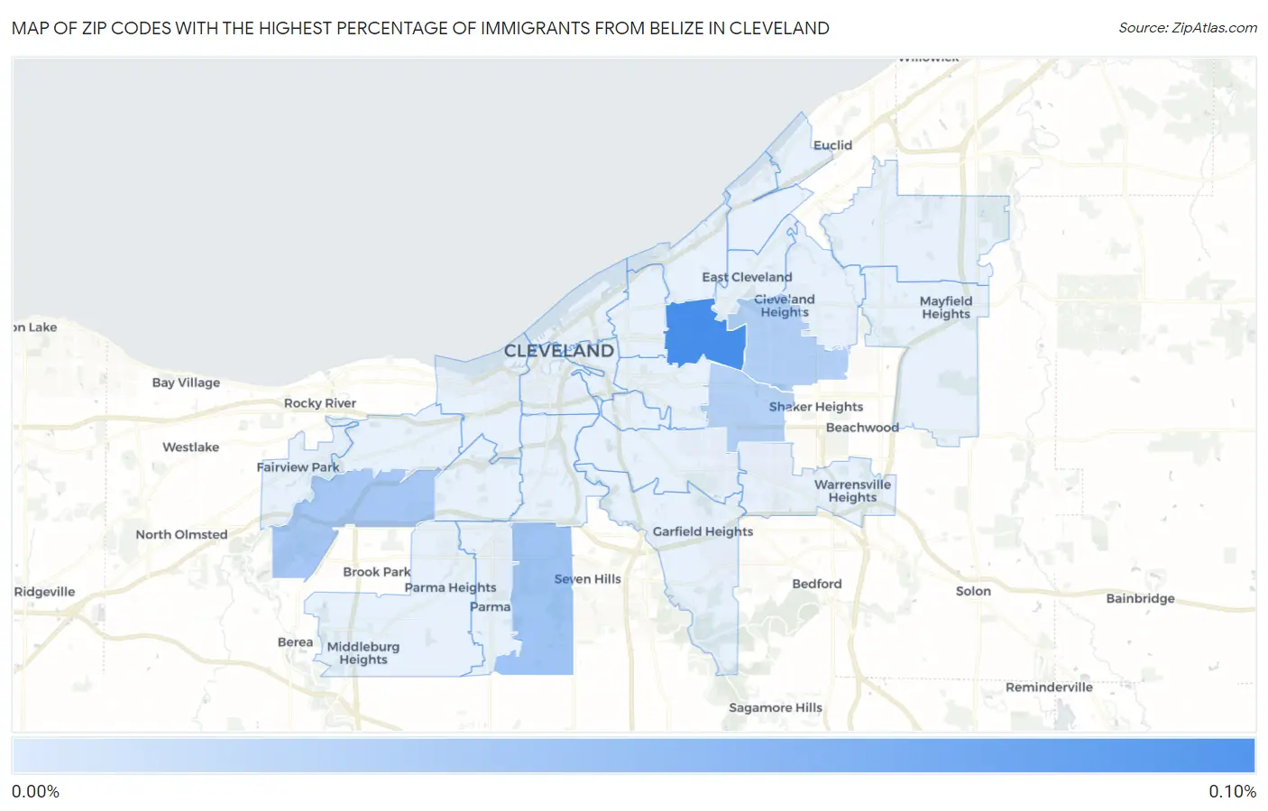 Zip Codes with the Highest Percentage of Immigrants from Belize in Cleveland Map