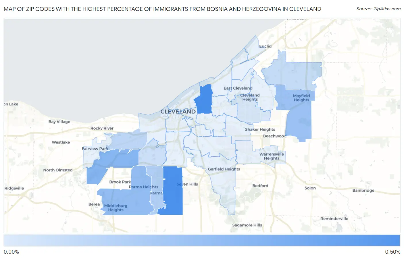 Zip Codes with the Highest Percentage of Immigrants from Bosnia and Herzegovina in Cleveland Map