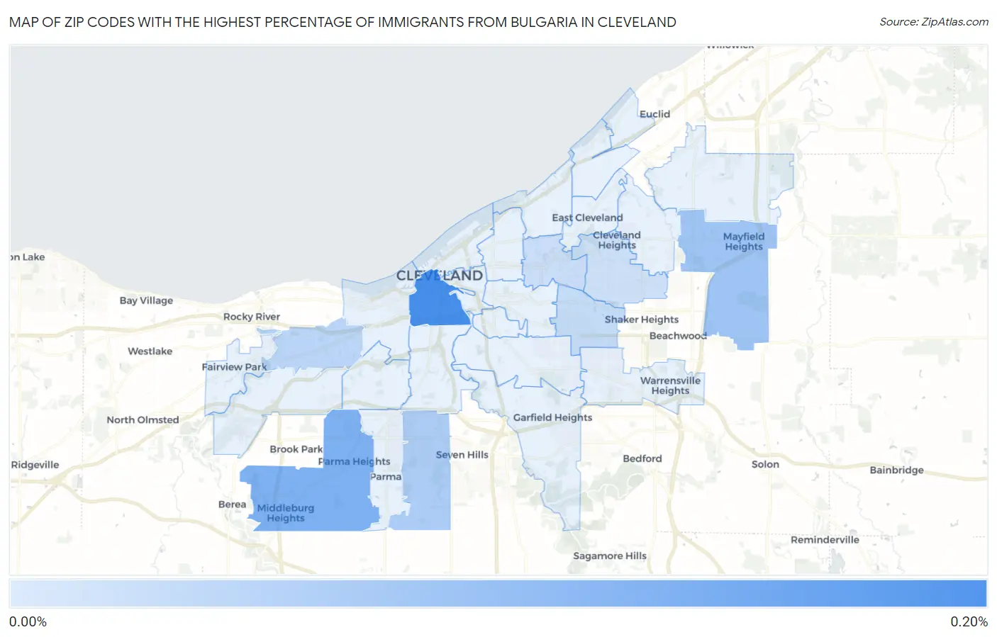 Zip Codes with the Highest Percentage of Immigrants from Bulgaria in Cleveland Map