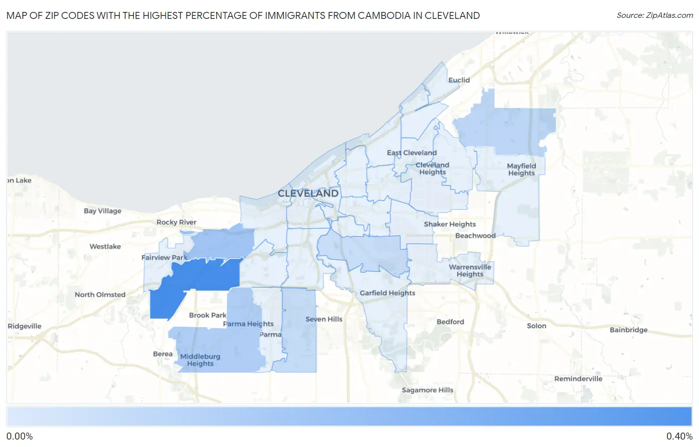 Zip Codes with the Highest Percentage of Immigrants from Cambodia in Cleveland Map