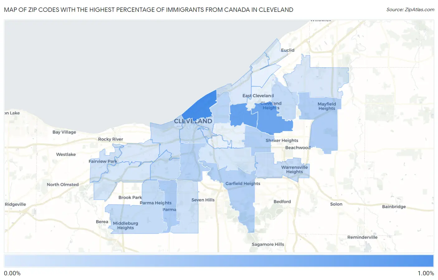 Zip Codes with the Highest Percentage of Immigrants from Canada in Cleveland Map