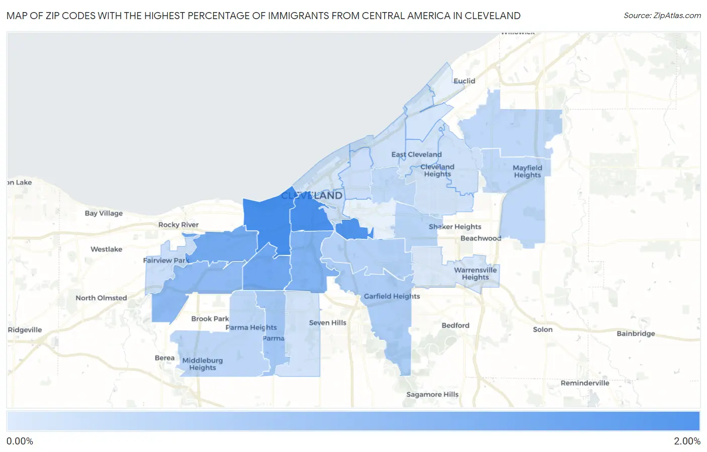 Zip Codes with the Highest Percentage of Immigrants from Central America in Cleveland Map