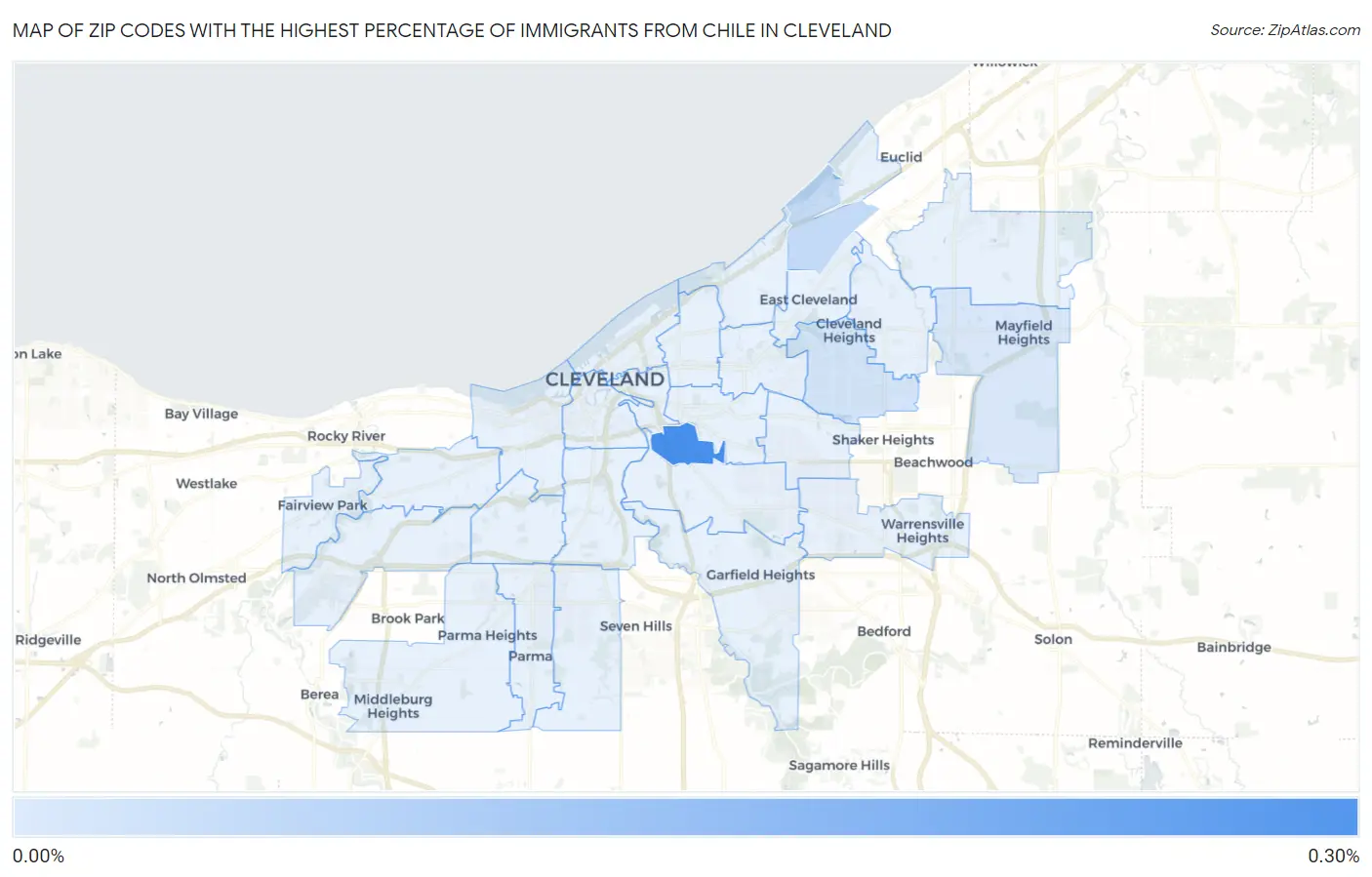 Zip Codes with the Highest Percentage of Immigrants from Chile in Cleveland Map