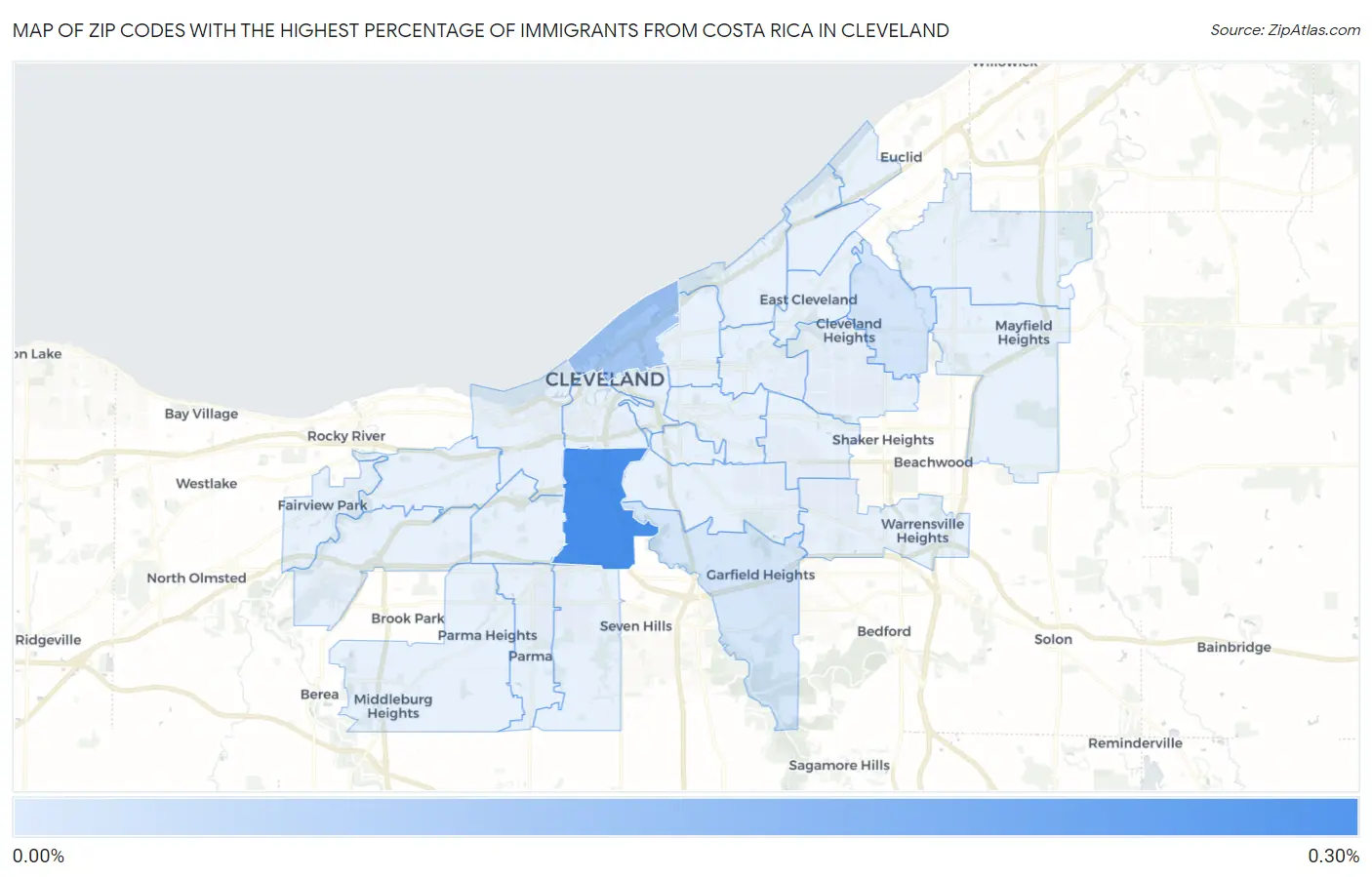 Zip Codes with the Highest Percentage of Immigrants from Costa Rica in Cleveland Map