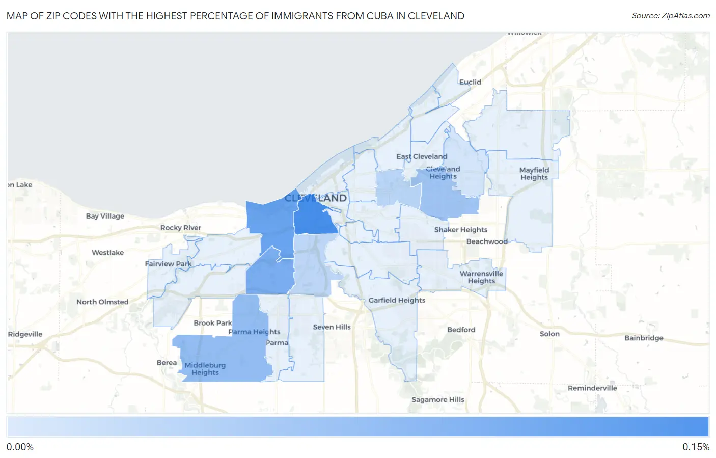 Zip Codes with the Highest Percentage of Immigrants from Cuba in Cleveland Map
