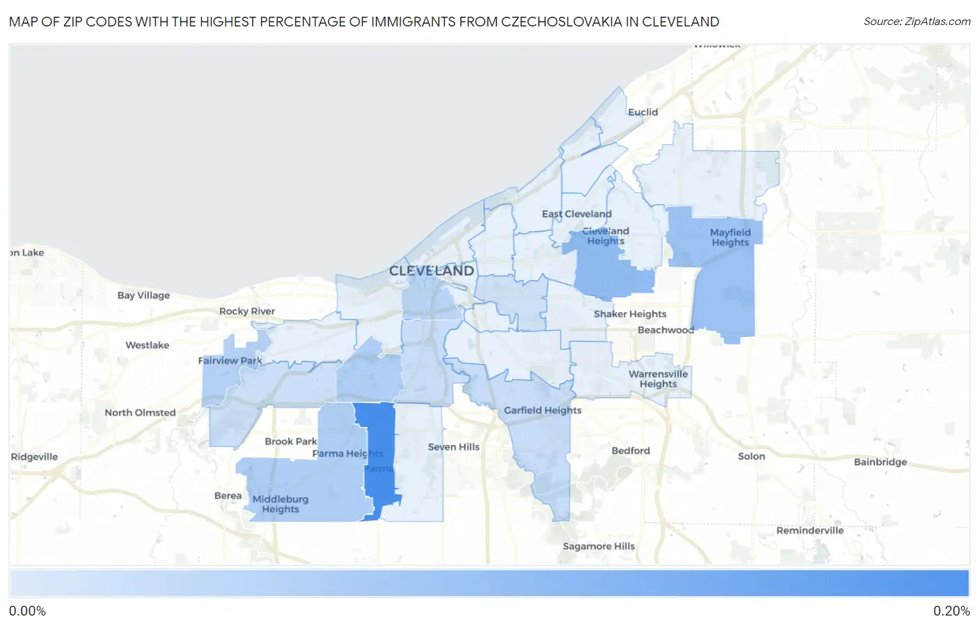 Zip Codes with the Highest Percentage of Immigrants from Czechoslovakia in Cleveland Map