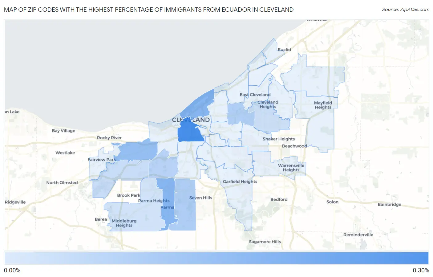 Zip Codes with the Highest Percentage of Immigrants from Ecuador in Cleveland Map