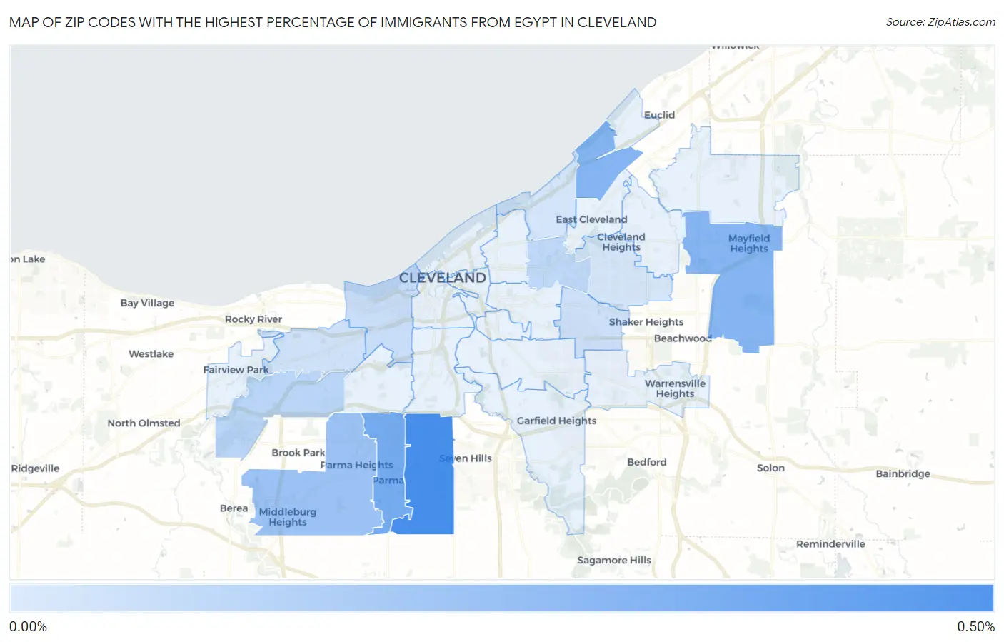 Zip Codes with the Highest Percentage of Immigrants from Egypt in Cleveland Map