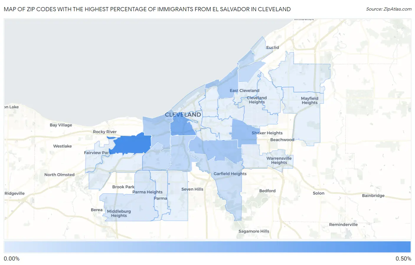 Zip Codes with the Highest Percentage of Immigrants from El Salvador in Cleveland Map