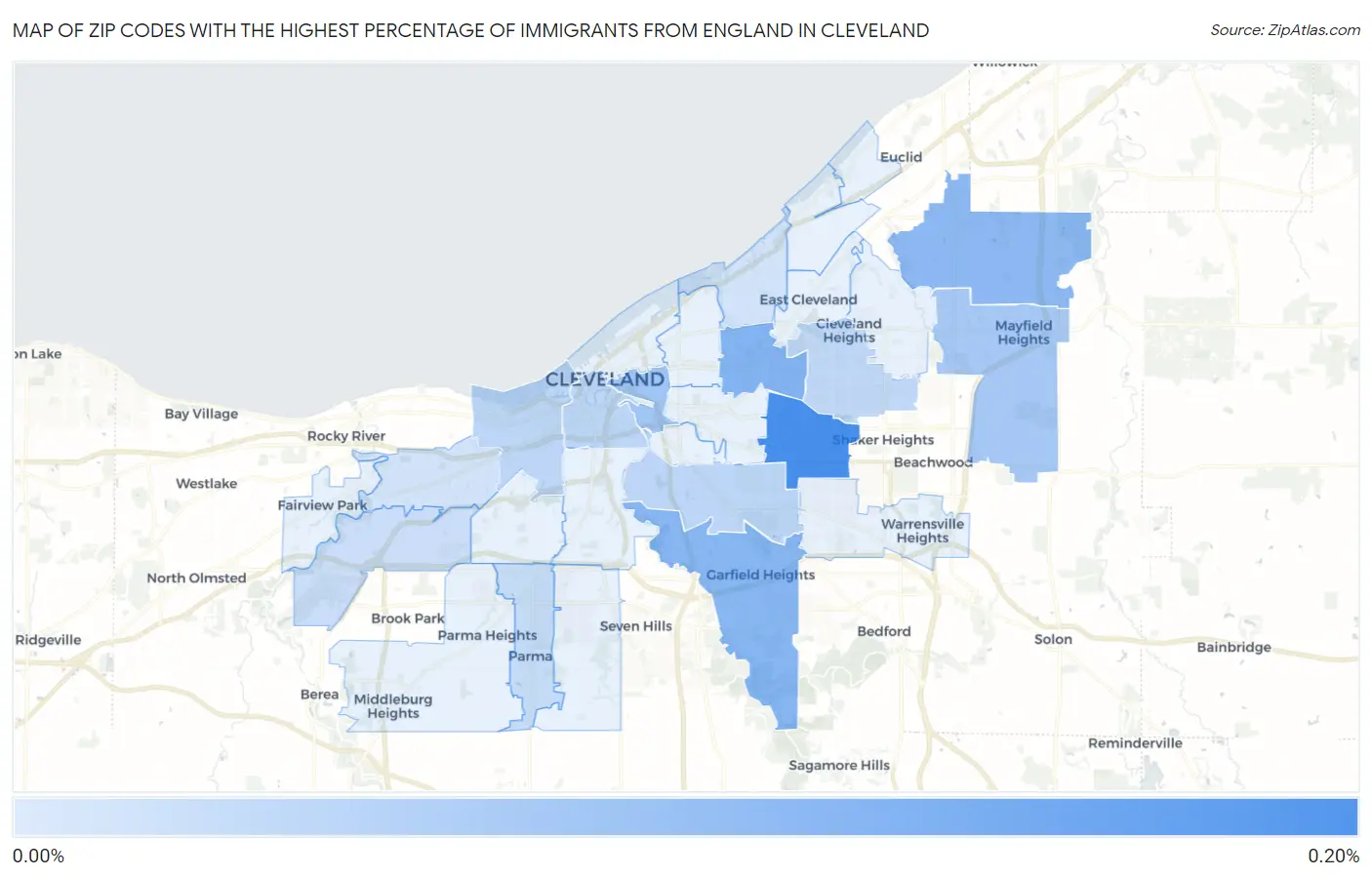 Zip Codes with the Highest Percentage of Immigrants from England in Cleveland Map