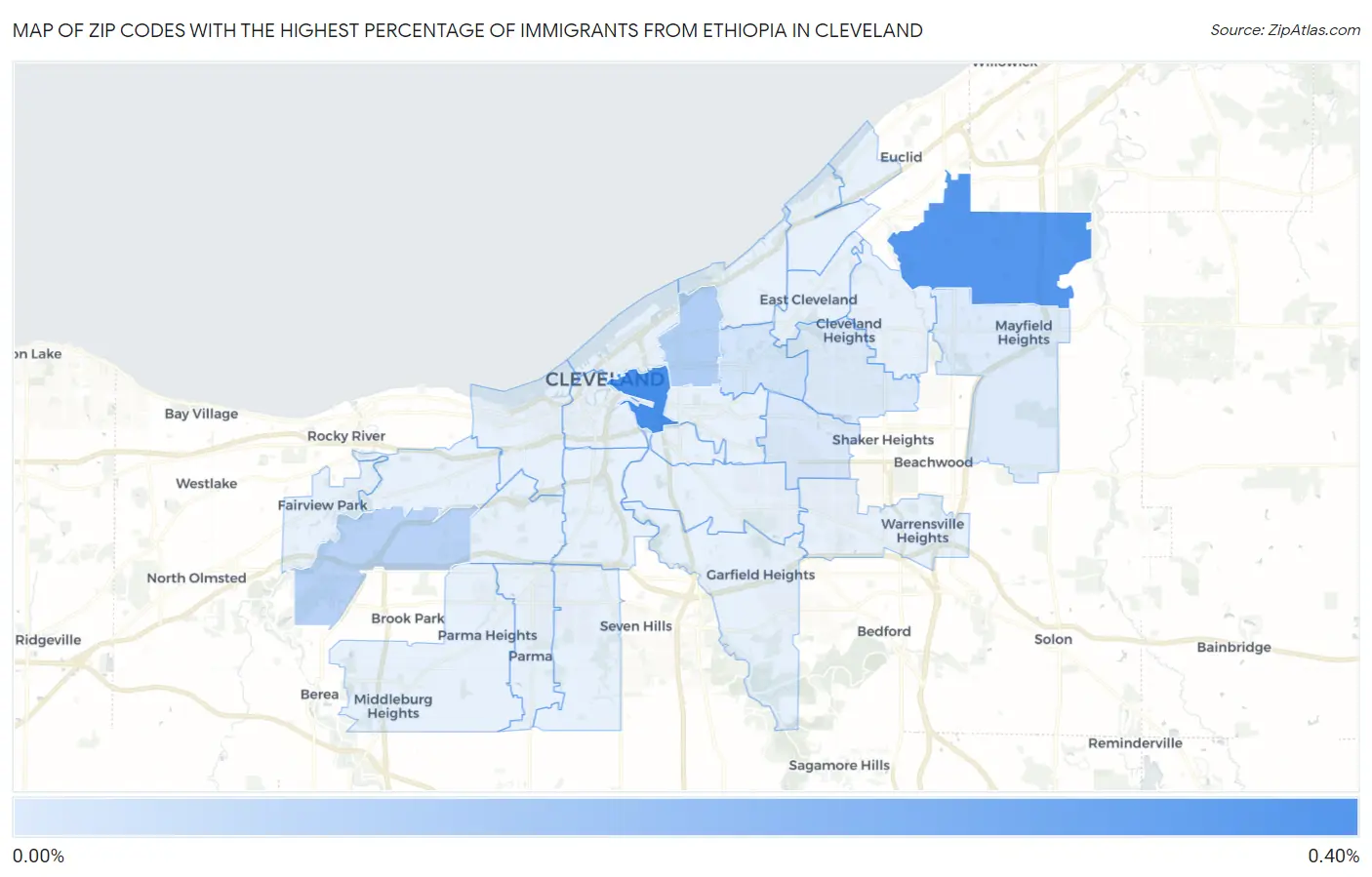 Zip Codes with the Highest Percentage of Immigrants from Ethiopia in Cleveland Map
