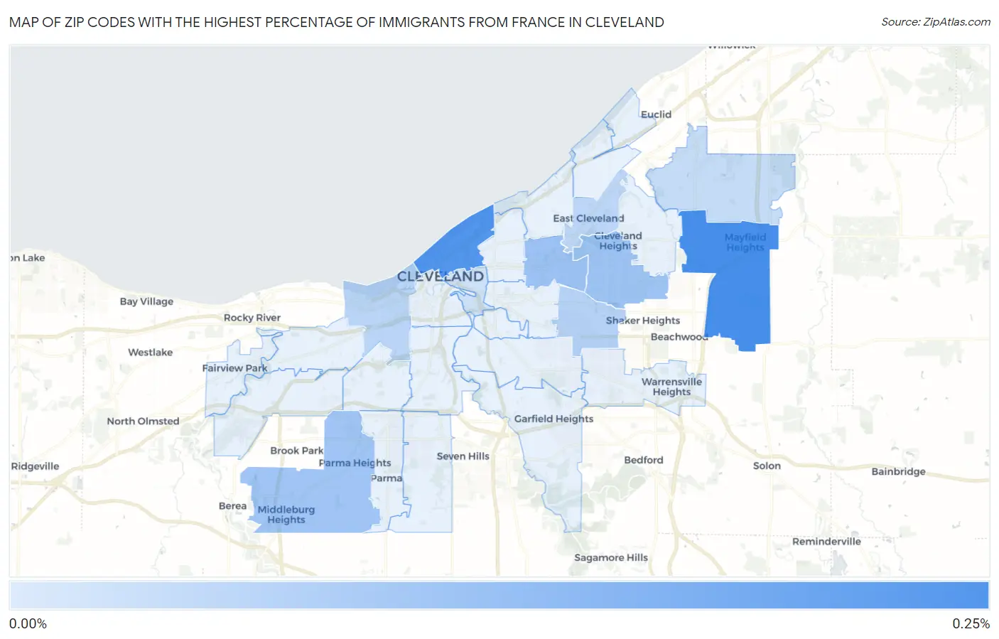 Zip Codes with the Highest Percentage of Immigrants from France in Cleveland Map