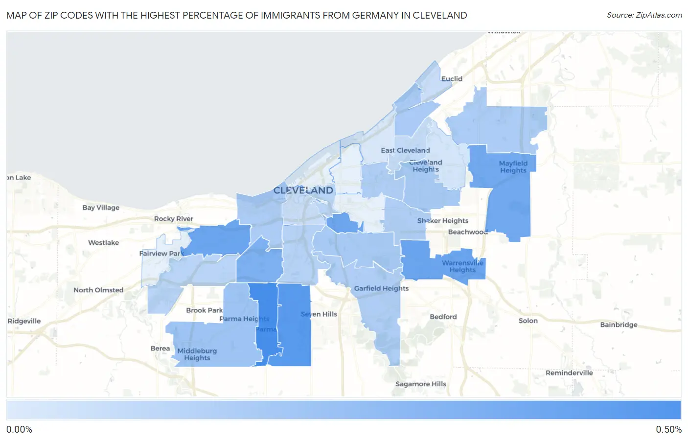 Zip Codes with the Highest Percentage of Immigrants from Germany in Cleveland Map