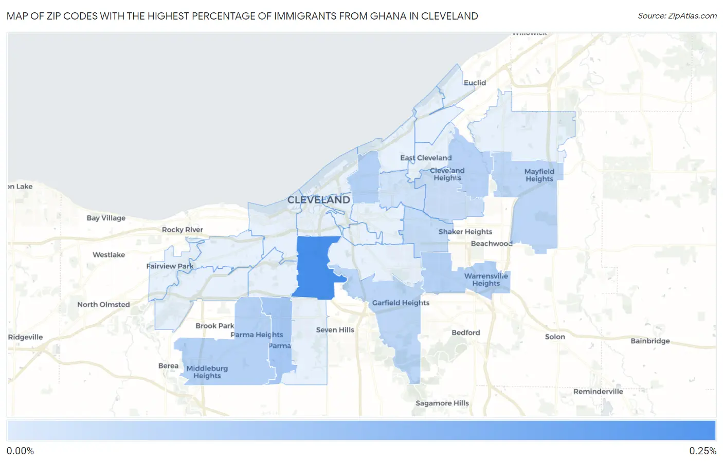 Zip Codes with the Highest Percentage of Immigrants from Ghana in Cleveland Map