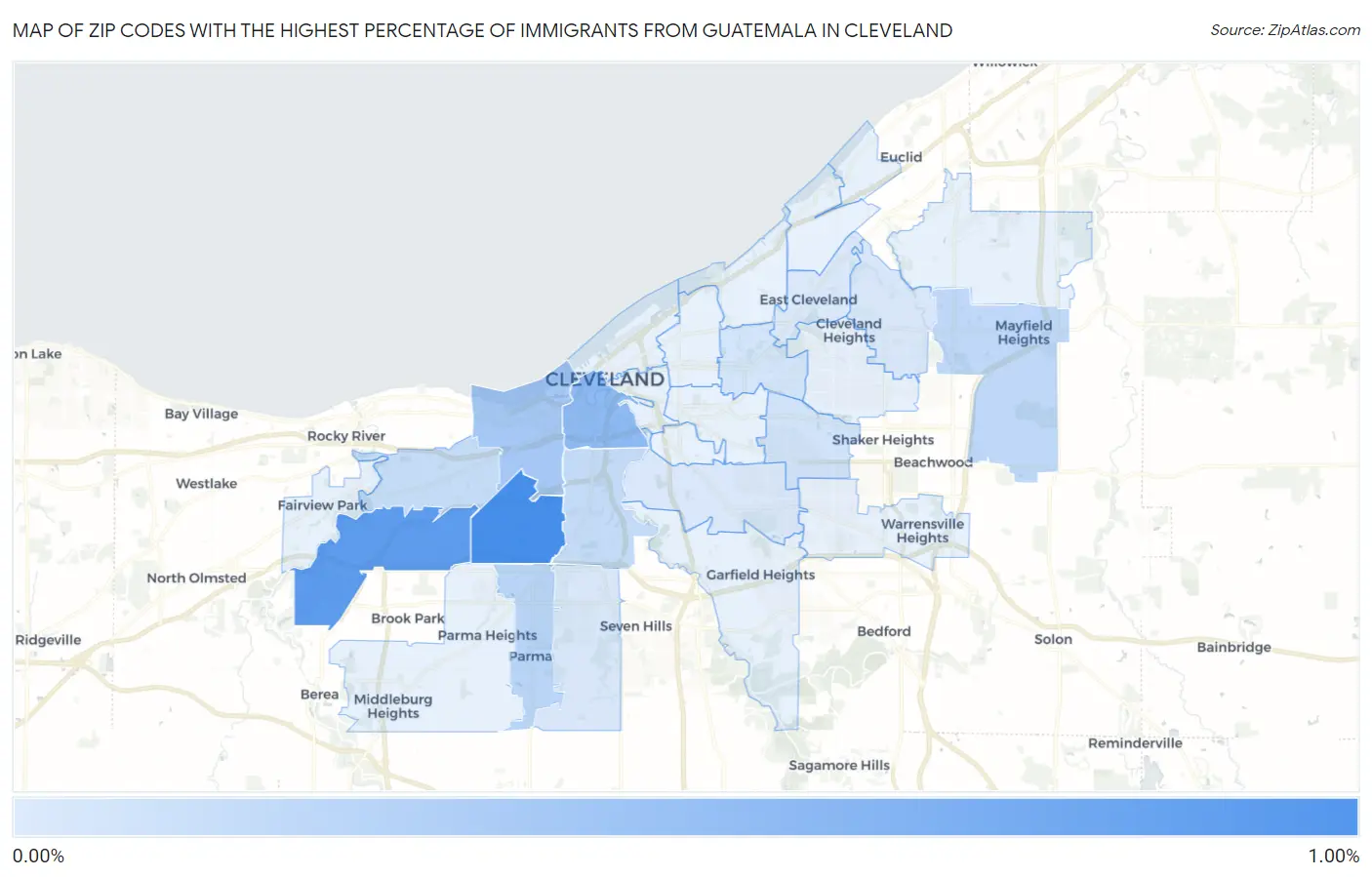 Zip Codes with the Highest Percentage of Immigrants from Guatemala in Cleveland Map