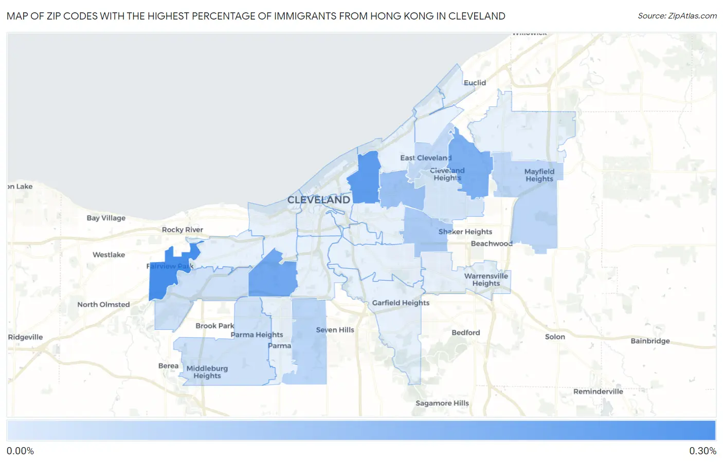 Zip Codes with the Highest Percentage of Immigrants from Hong Kong in Cleveland Map
