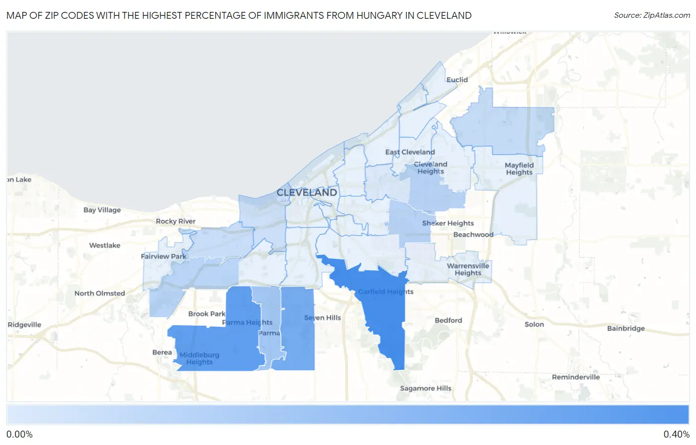Zip Codes with the Highest Percentage of Immigrants from Hungary in Cleveland Map