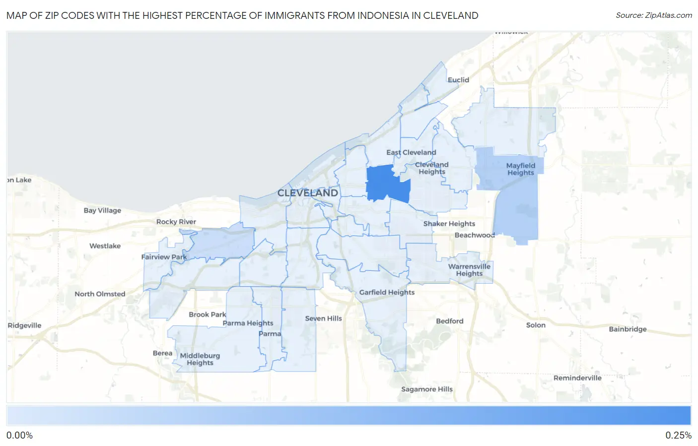 Zip Codes with the Highest Percentage of Immigrants from Indonesia in Cleveland Map