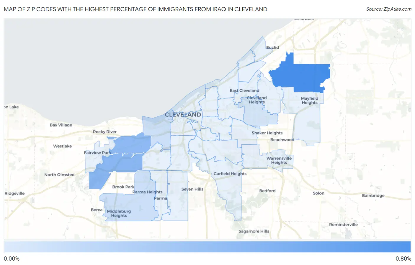 Zip Codes with the Highest Percentage of Immigrants from Iraq in Cleveland Map