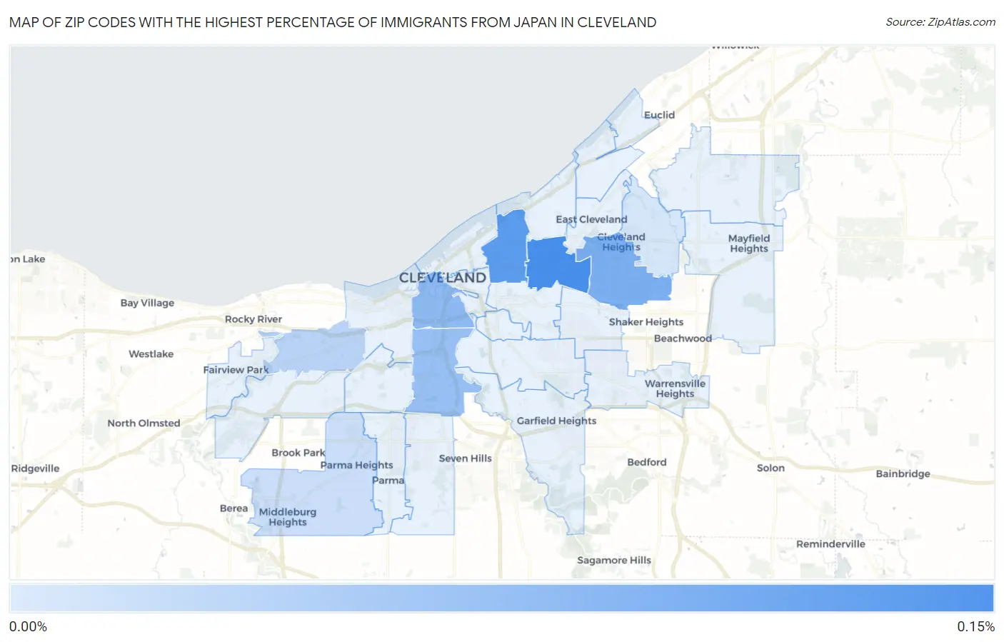 Zip Codes with the Highest Percentage of Immigrants from Japan in Cleveland Map