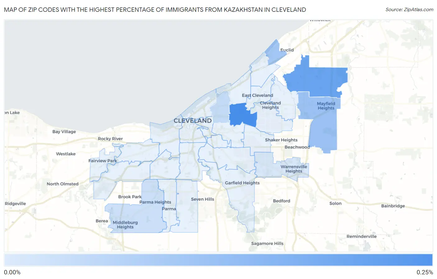 Zip Codes with the Highest Percentage of Immigrants from Kazakhstan in Cleveland Map