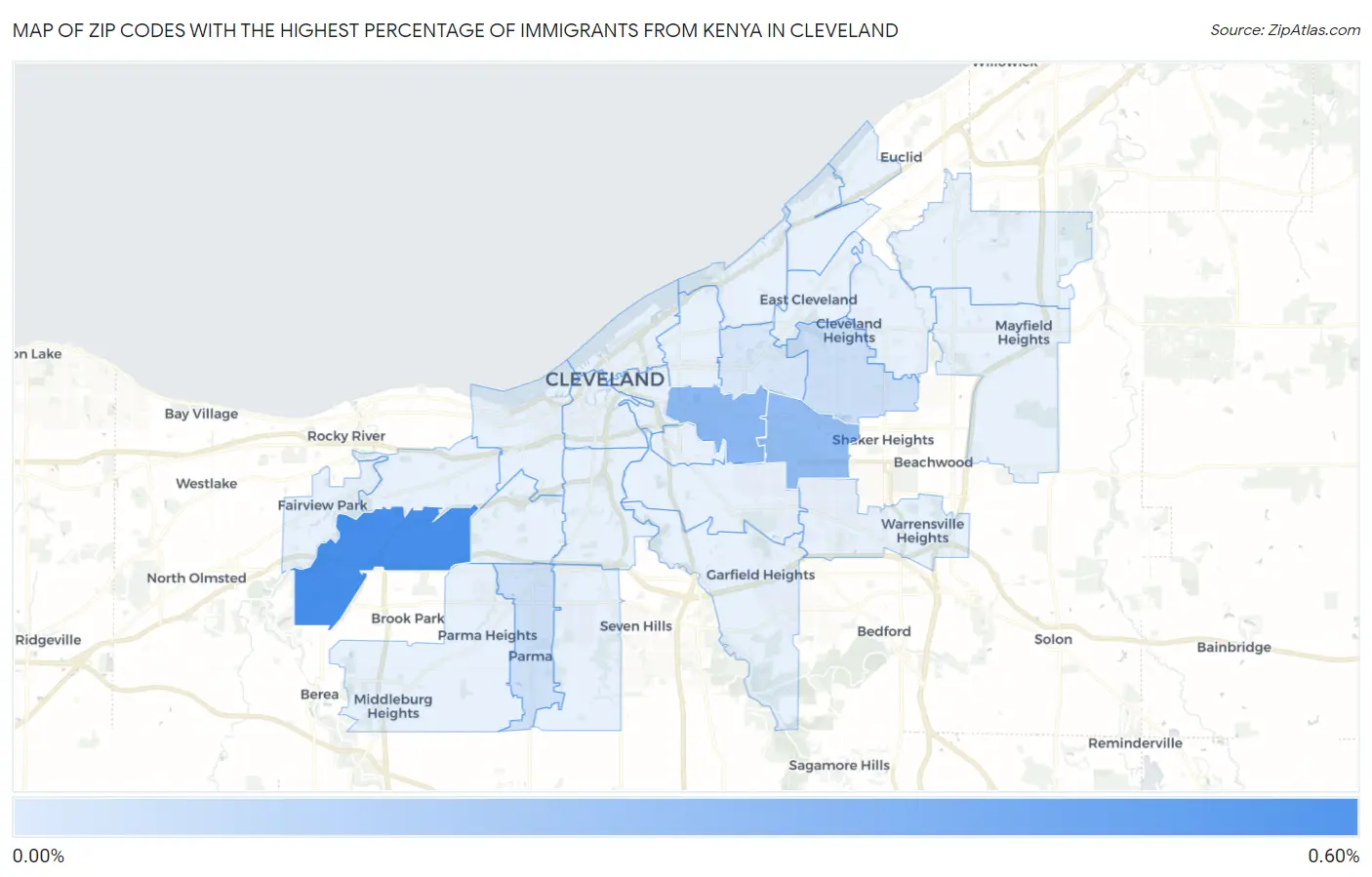 Zip Codes with the Highest Percentage of Immigrants from Kenya in Cleveland Map