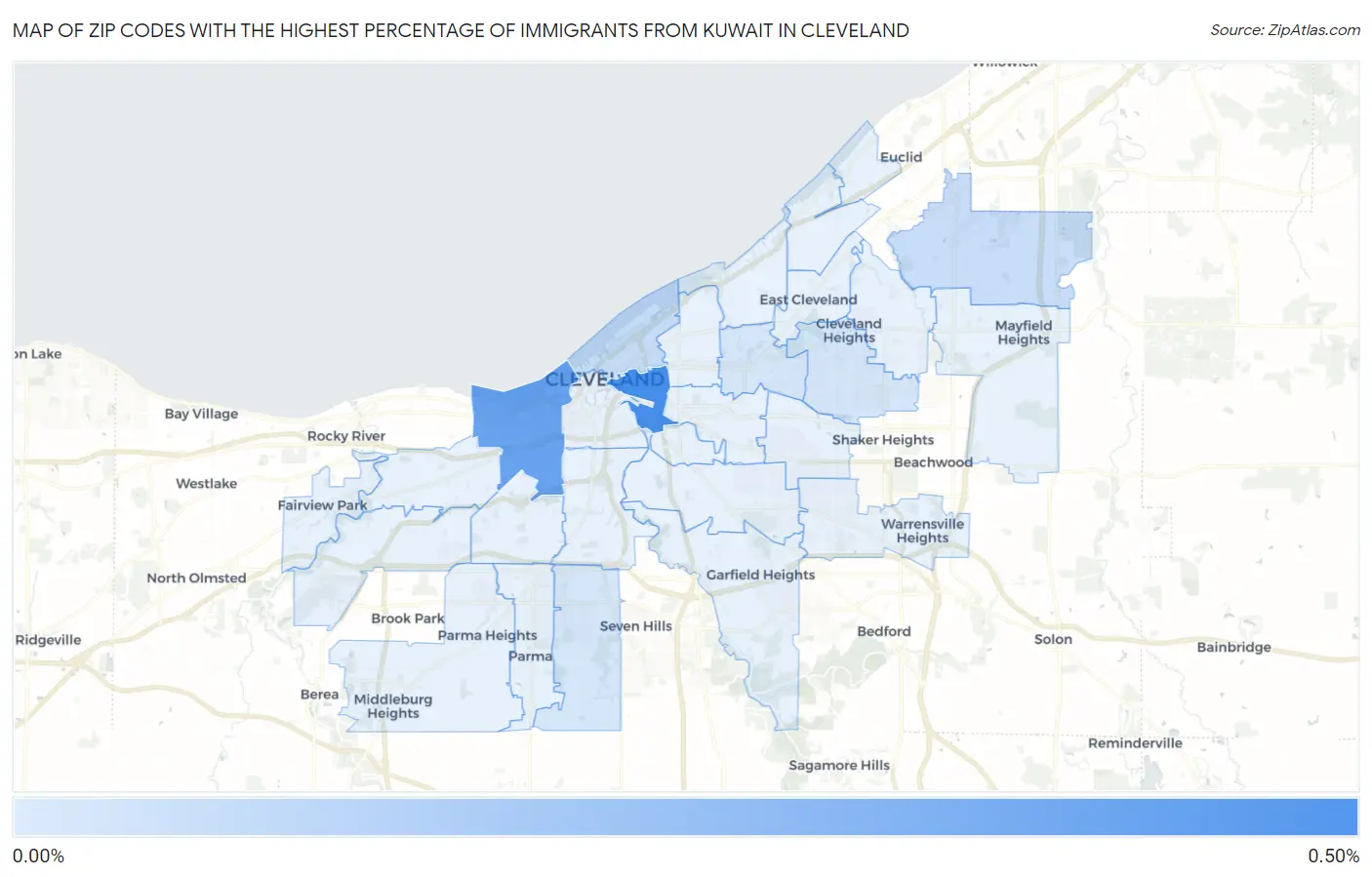 Zip Codes with the Highest Percentage of Immigrants from Kuwait in Cleveland Map