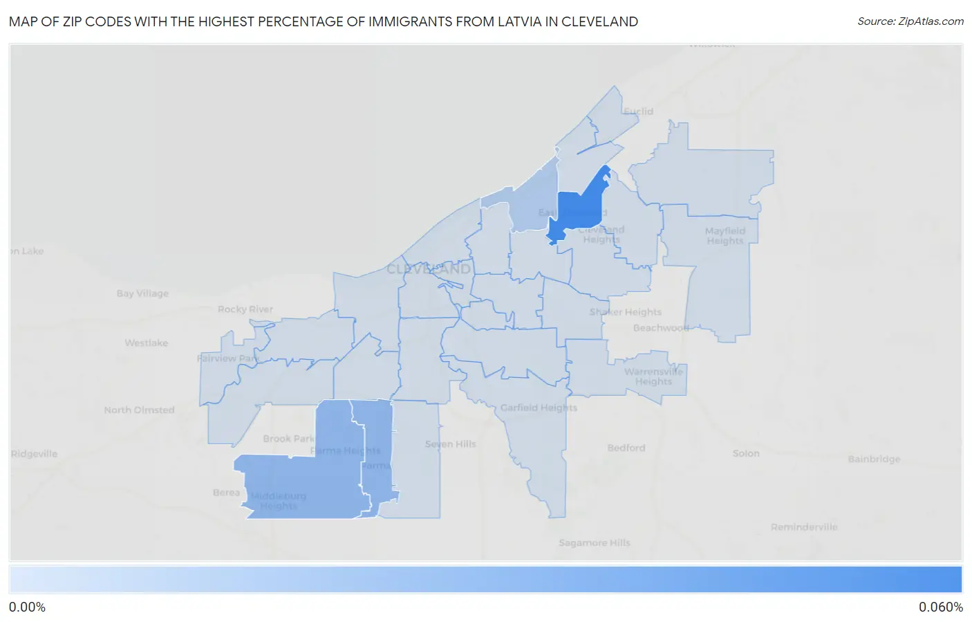 Zip Codes with the Highest Percentage of Immigrants from Latvia in Cleveland Map