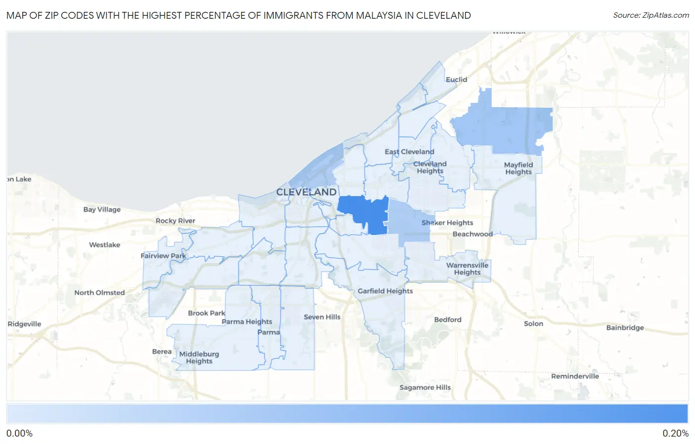 Zip Codes with the Highest Percentage of Immigrants from Malaysia in Cleveland Map
