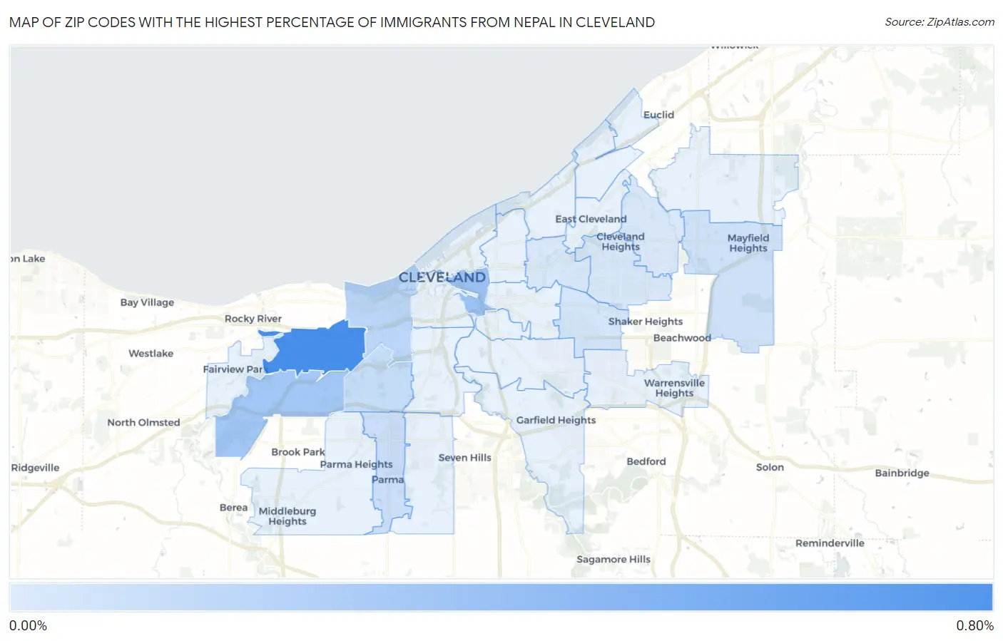 Zip Codes with the Highest Percentage of Immigrants from Nepal in Cleveland Map