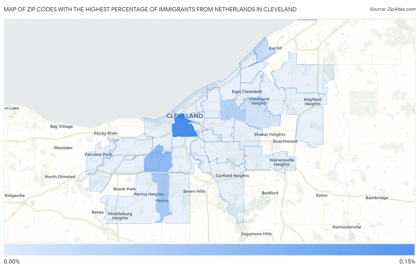Zip Codes with the Highest Percentage of Immigrants from Netherlands in Cleveland Map