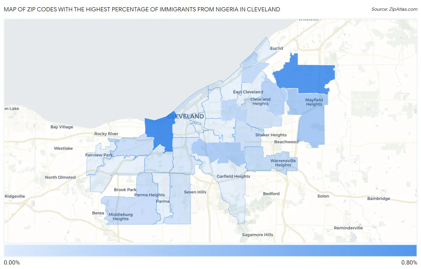 Zip Codes with the Highest Percentage of Immigrants from Nigeria in Cleveland Map