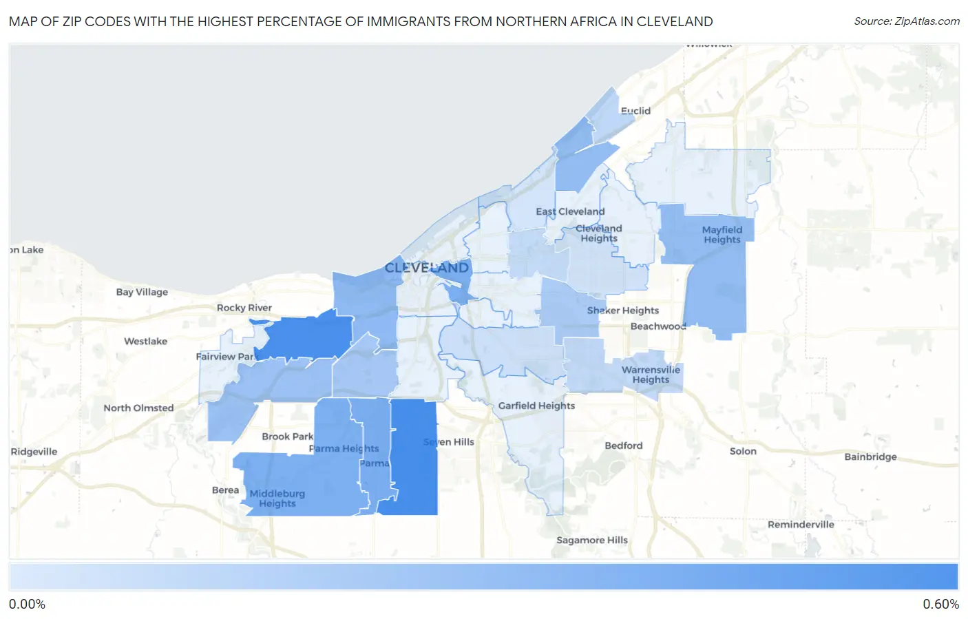 Zip Codes with the Highest Percentage of Immigrants from Northern Africa in Cleveland Map