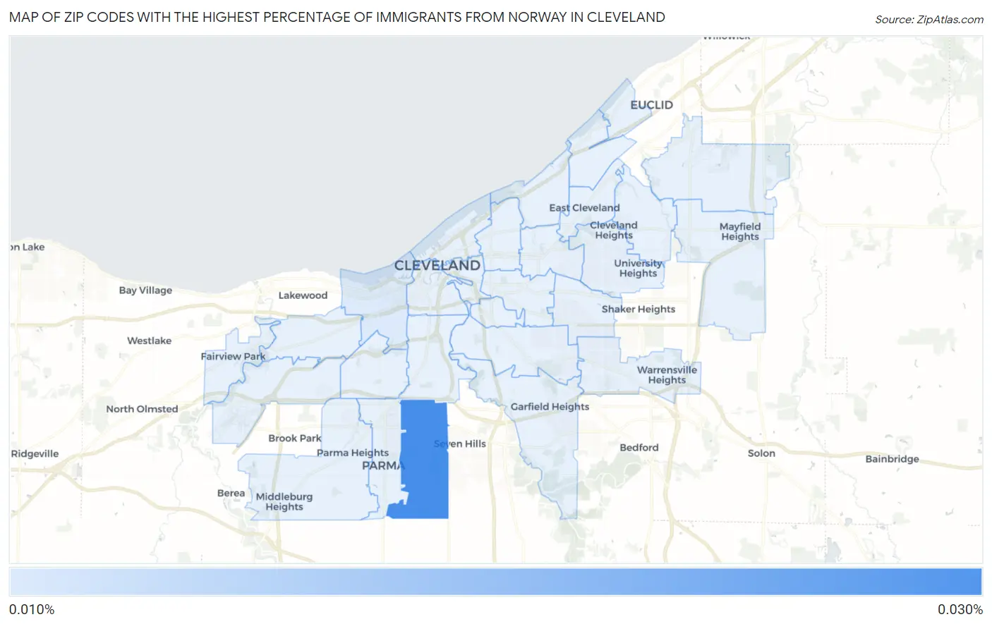 Zip Codes with the Highest Percentage of Immigrants from Norway in Cleveland Map
