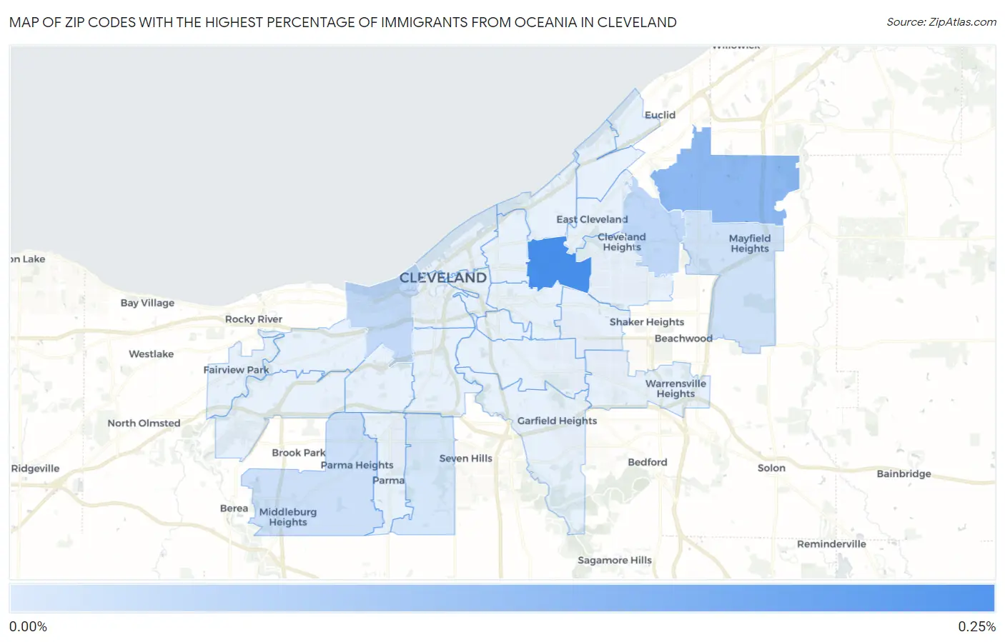 Zip Codes with the Highest Percentage of Immigrants from Oceania in Cleveland Map