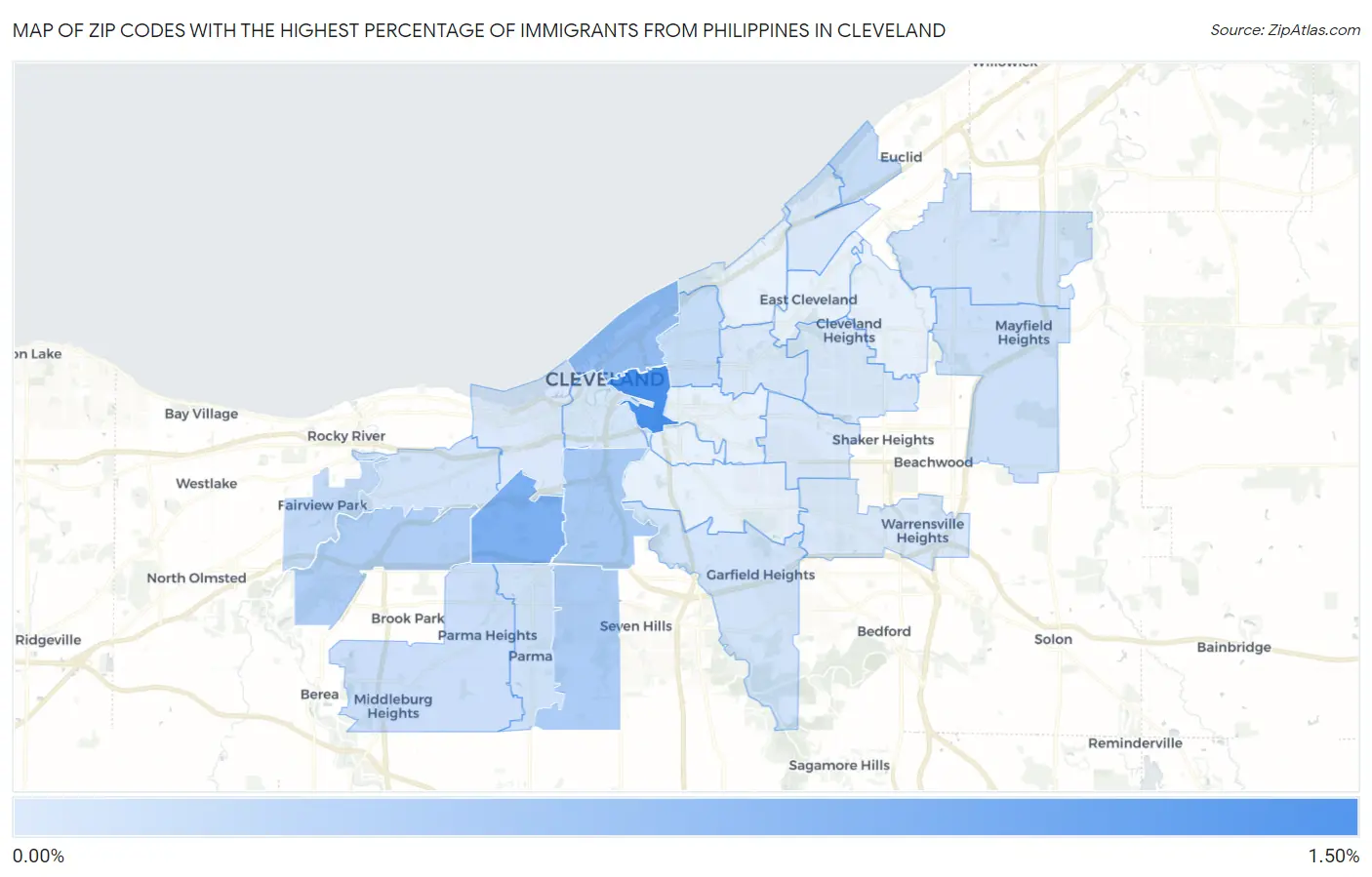 Zip Codes with the Highest Percentage of Immigrants from Philippines in Cleveland Map