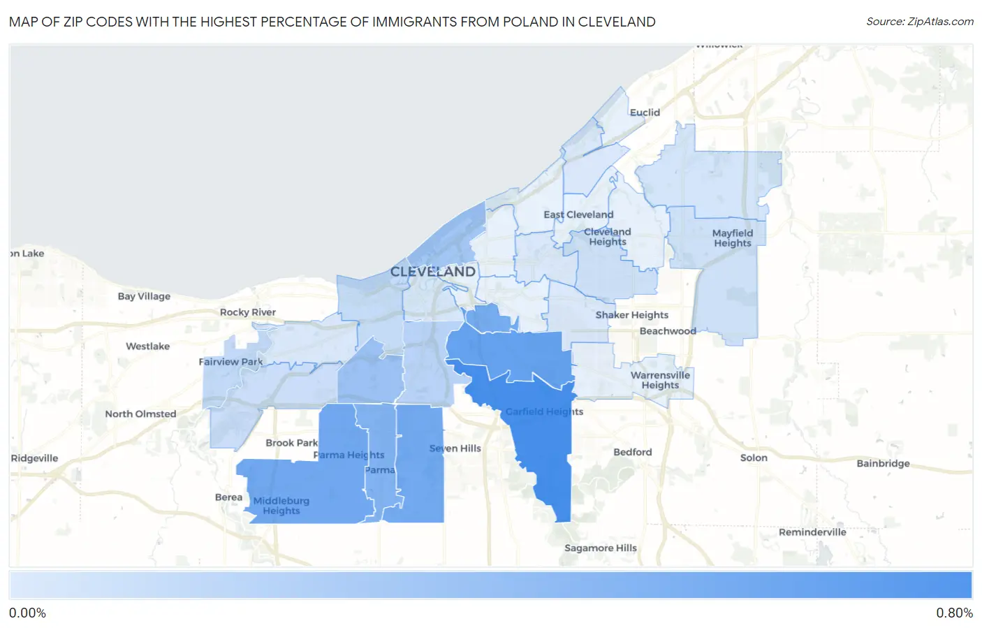 Zip Codes with the Highest Percentage of Immigrants from Poland in Cleveland Map