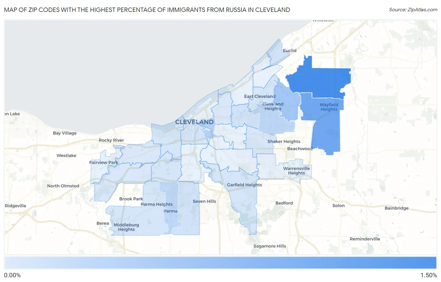 Zip Codes with the Highest Percentage of Immigrants from Russia in Cleveland Map