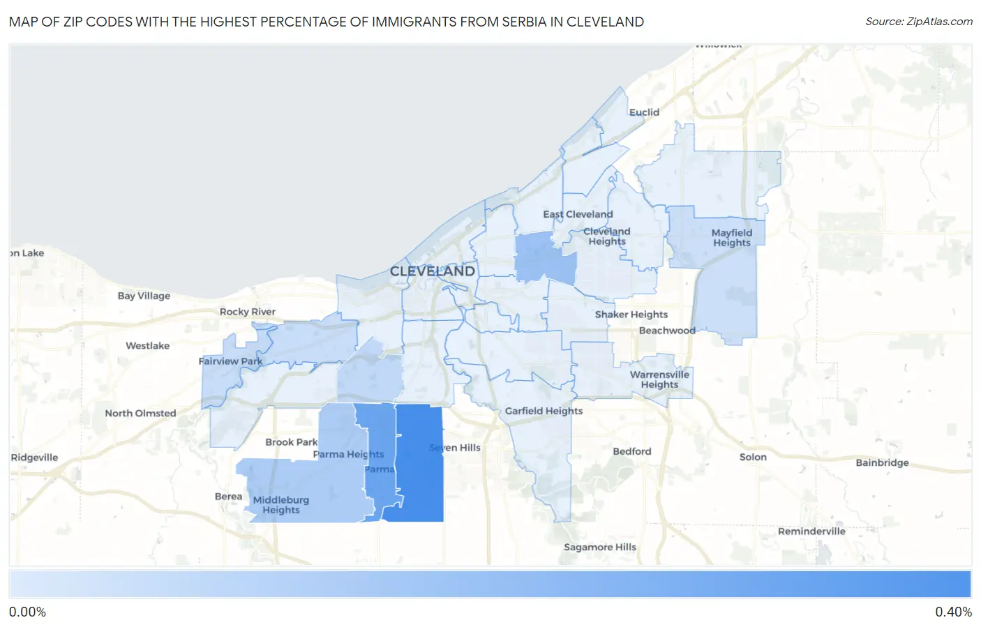 Zip Codes with the Highest Percentage of Immigrants from Serbia in Cleveland Map