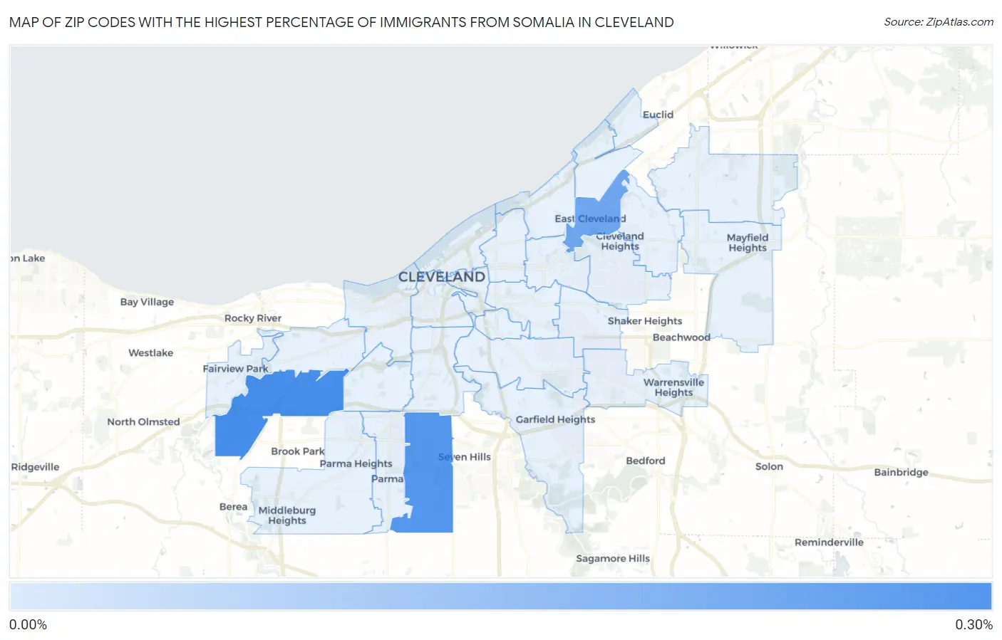 Zip Codes with the Highest Percentage of Immigrants from Somalia in Cleveland Map