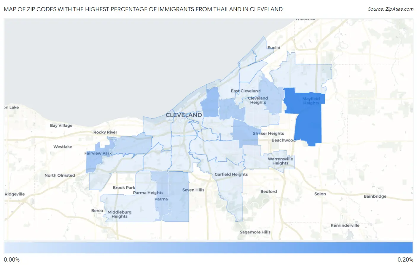 Zip Codes with the Highest Percentage of Immigrants from Thailand in Cleveland Map
