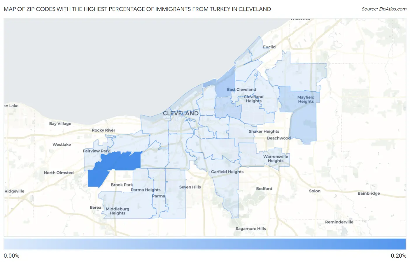 Zip Codes with the Highest Percentage of Immigrants from Turkey in Cleveland Map