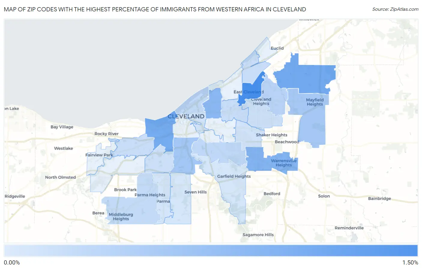 Zip Codes with the Highest Percentage of Immigrants from Western Africa in Cleveland Map
