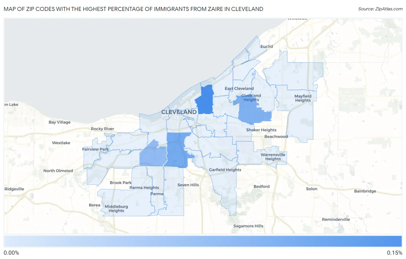 Zip Codes with the Highest Percentage of Immigrants from Zaire in Cleveland Map