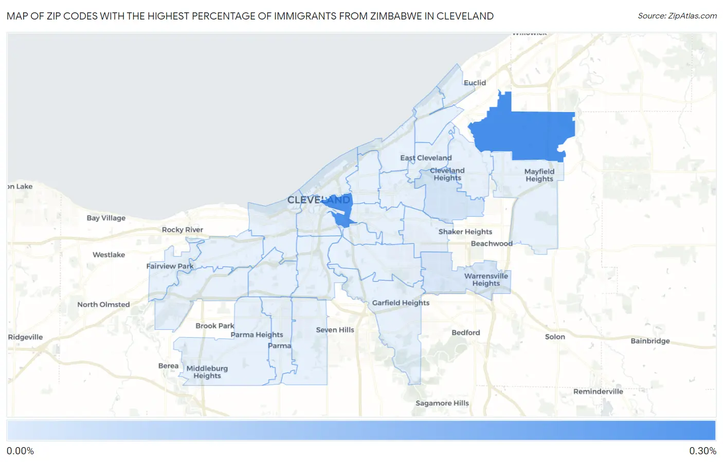 Zip Codes with the Highest Percentage of Immigrants from Zimbabwe in Cleveland Map