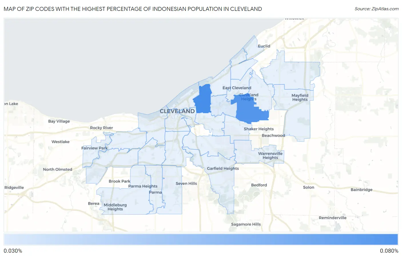 Zip Codes with the Highest Percentage of Indonesian Population in Cleveland Map