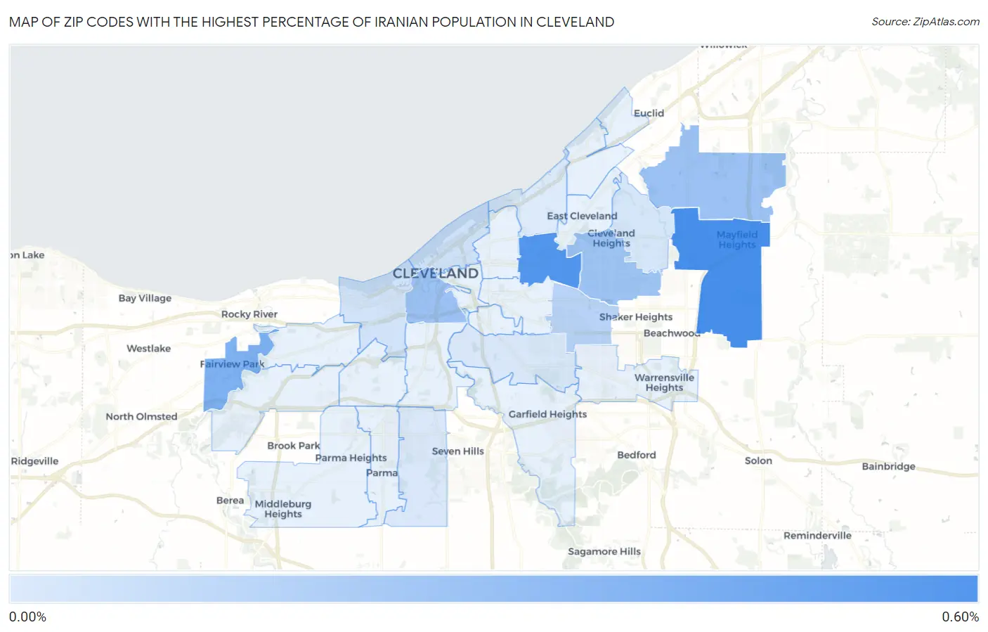Zip Codes with the Highest Percentage of Iranian Population in Cleveland Map