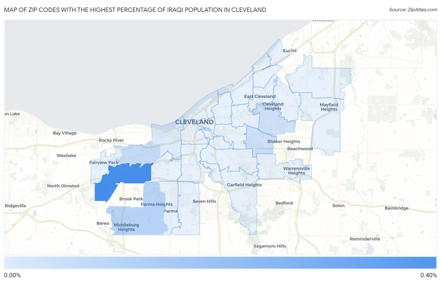 Zip Codes with the Highest Percentage of Iraqi Population in Cleveland Map
