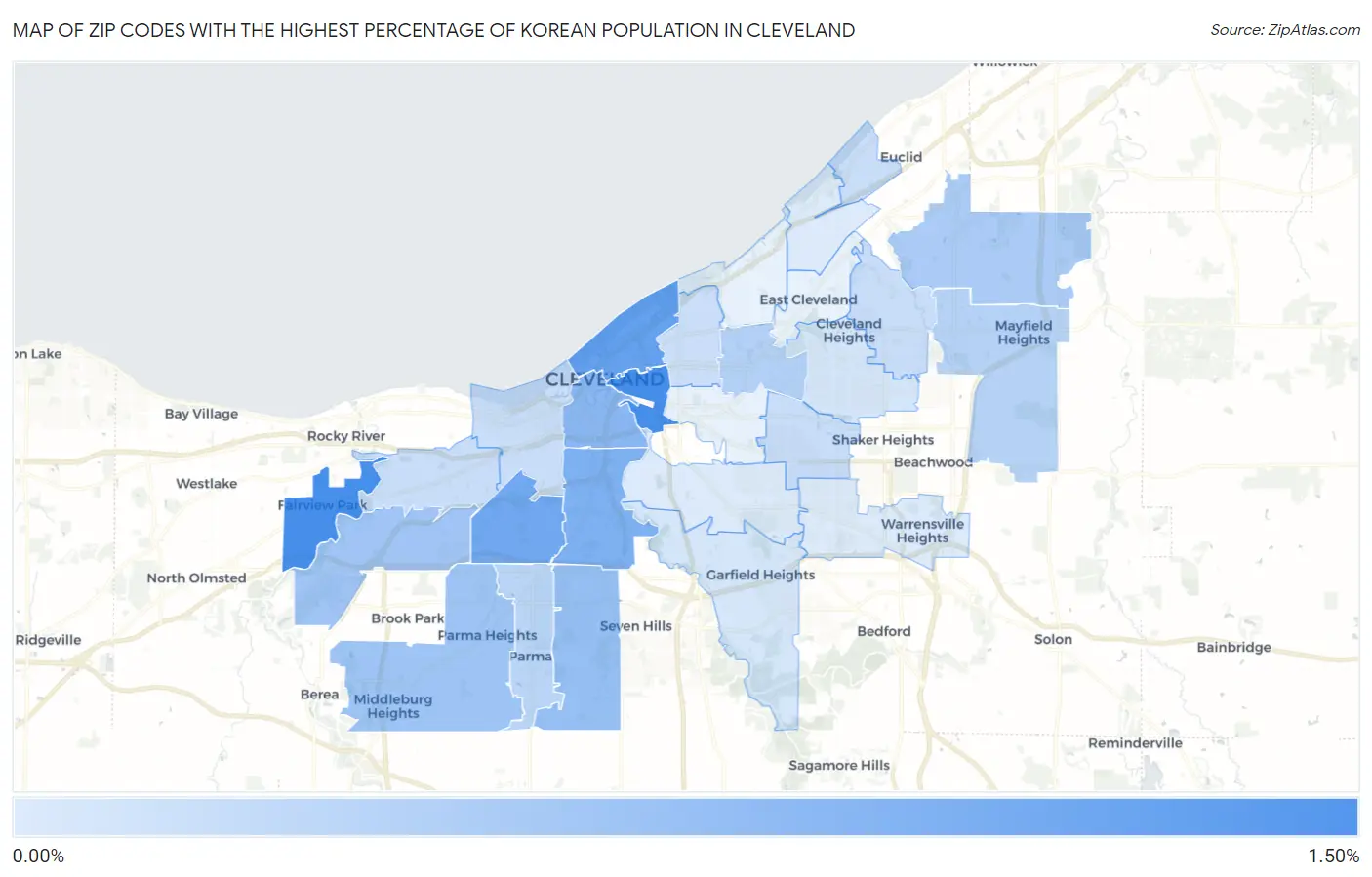 Zip Codes with the Highest Percentage of Korean Population in Cleveland Map