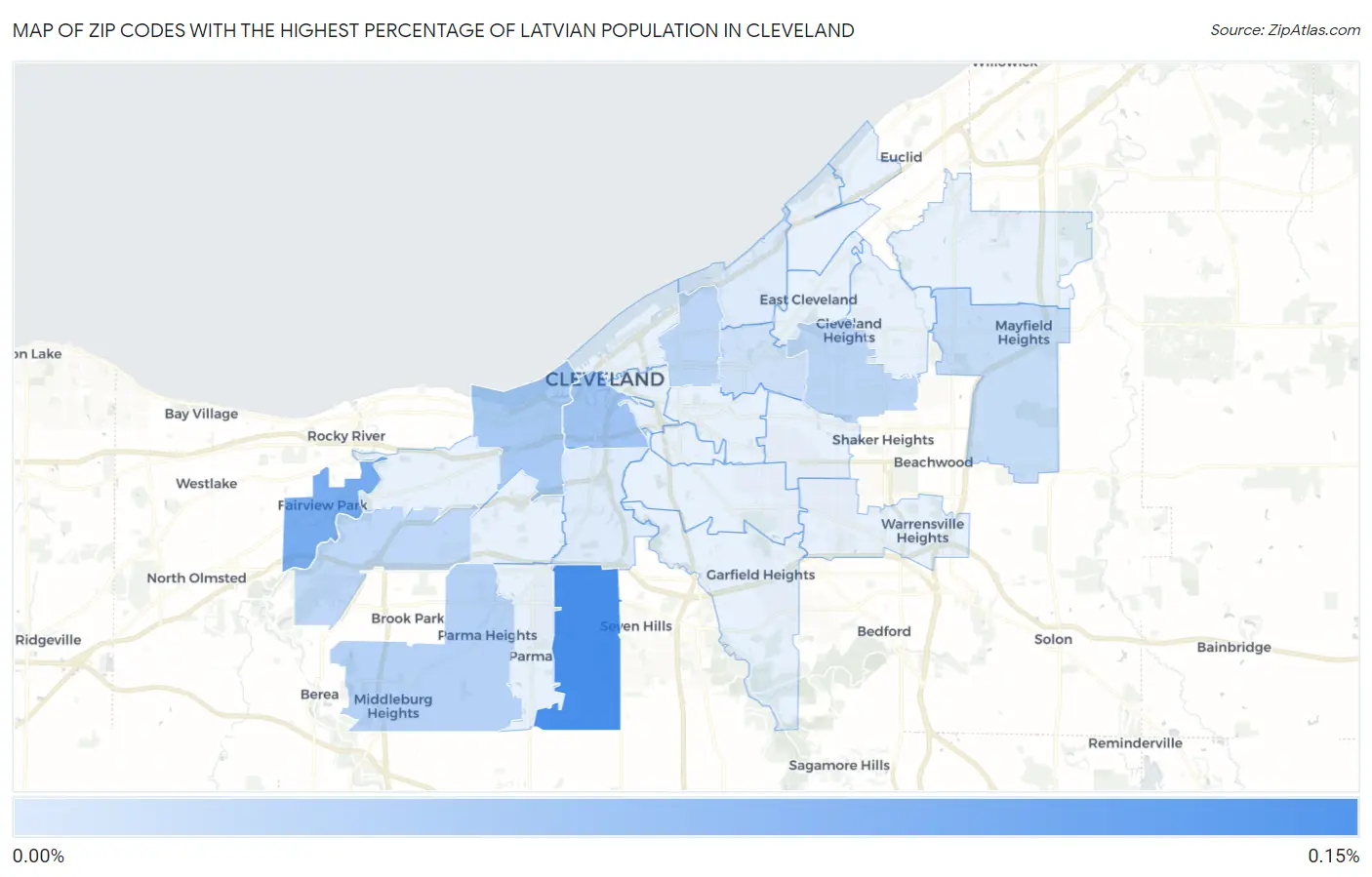 Zip Codes with the Highest Percentage of Latvian Population in Cleveland Map